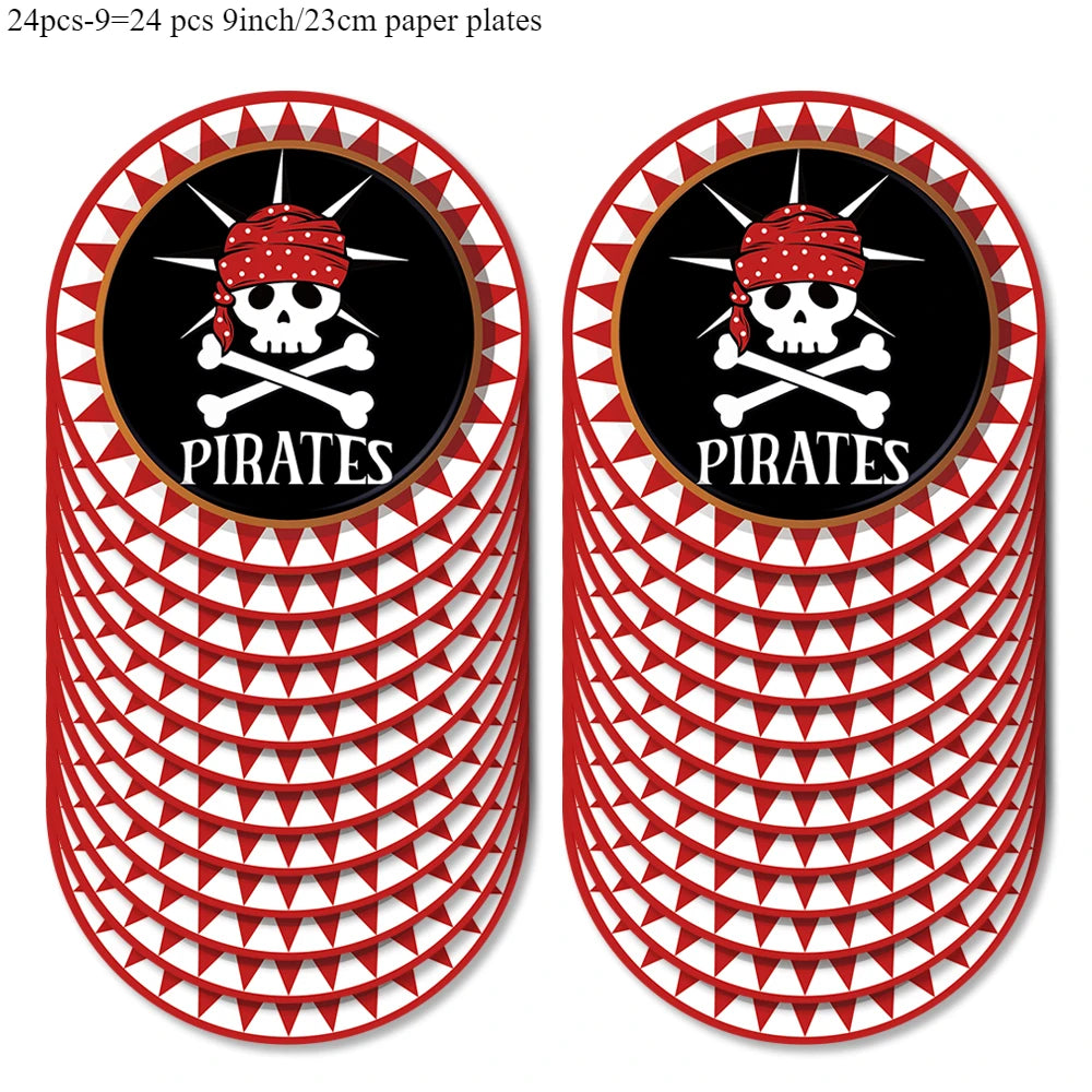 Red Black Pirate Nautical Theme Party Decorations Tableware Set for Halloween Christmas Birthday Events