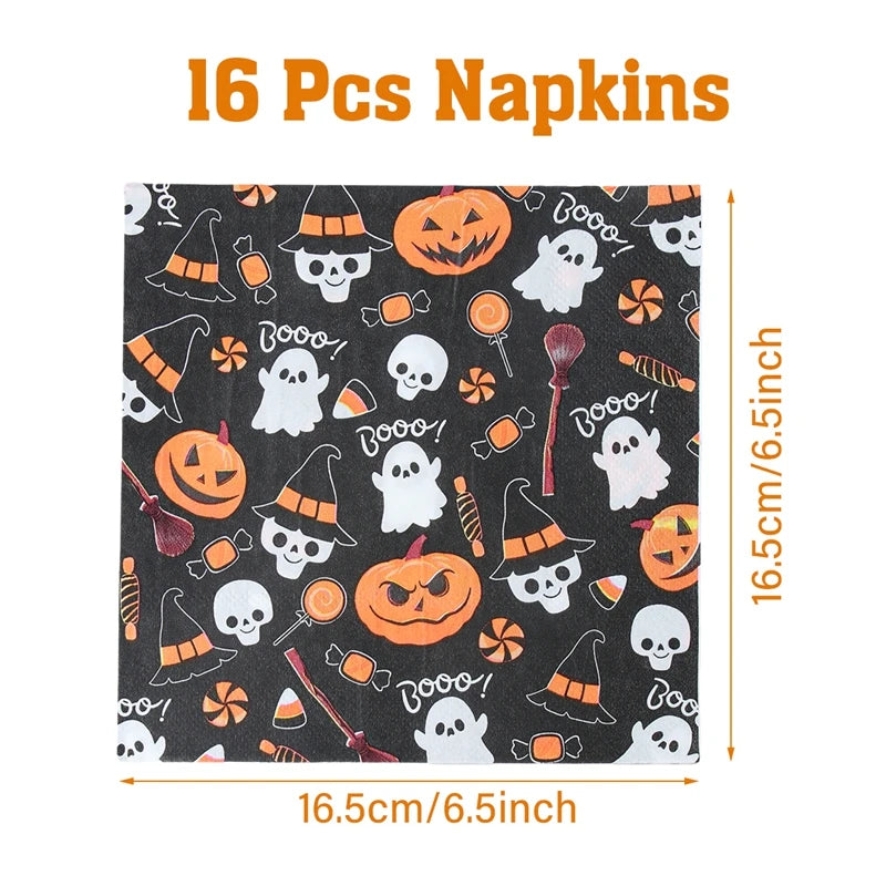Halloween Disposable Tableware Halloween Party Decoration Spooky Pumpkin Paper Plates Napkins Cups Trick or Treat Party Supplies