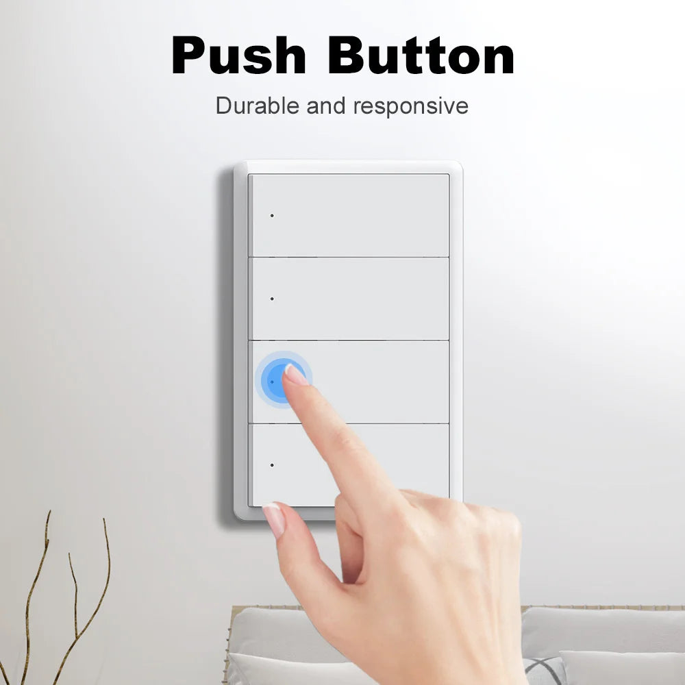 Manhot Matter WiFi Smart Wall Light Switch 1 2 3 4 Gangs with Neutral Wire Push  Physical Light Switches work with Homekit App