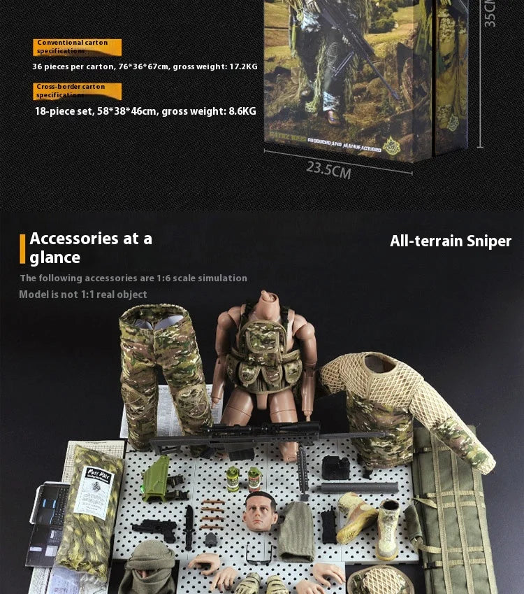 Jungle Sniper 1/6 Soldier Model - Joint Movable Special Forces Doll Handmade Military Action Figure Tactical Collectible Toy
