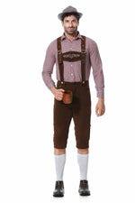 M-XXL Men Bavarian Oktoberfest Lederhosen Costume for Cosplay German Beer Festivals Suspenders Rompers Shirt Hat Set Outfit