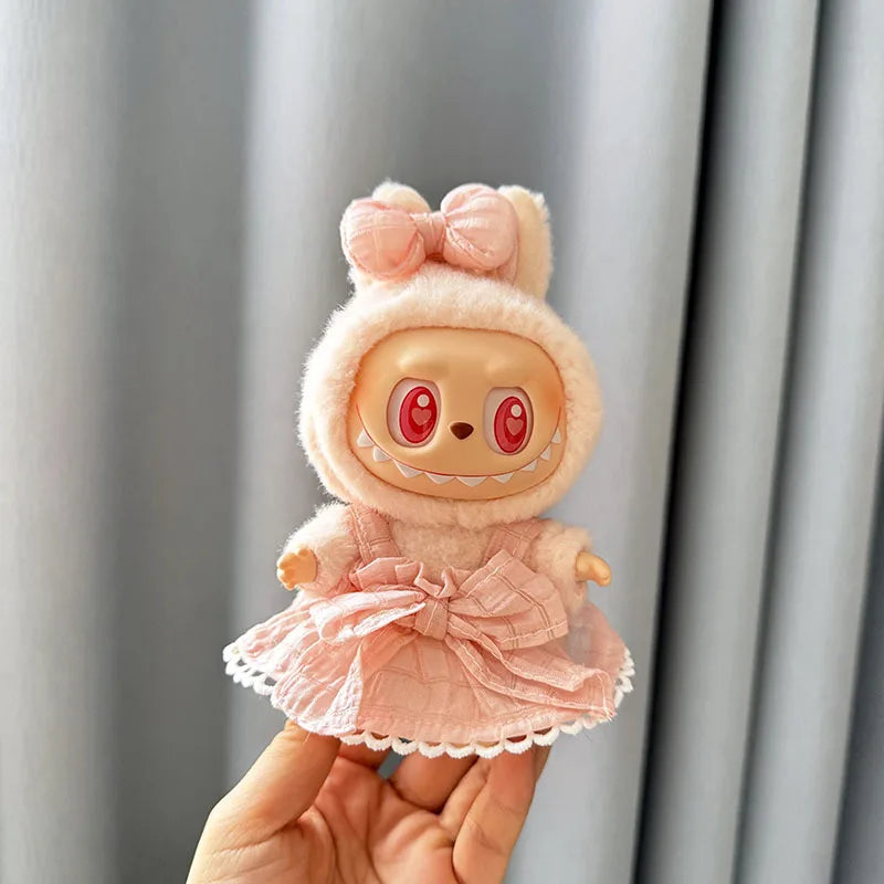 Luxury Plush Wedding Dress Dolls Clothes for Labubu I II Korea Style Fluffy Romantic Wedding Dress Flower Hat Suit for Ladbubu
