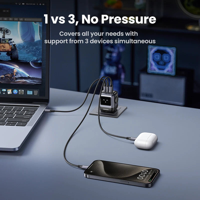 【Korean Plug】UGREEN 65W GaN Charger Robot Design QC 4.0 PPS For Macbook Pro Laptop Tablet iPad iPhone16 15 Pro PD Fast Charger