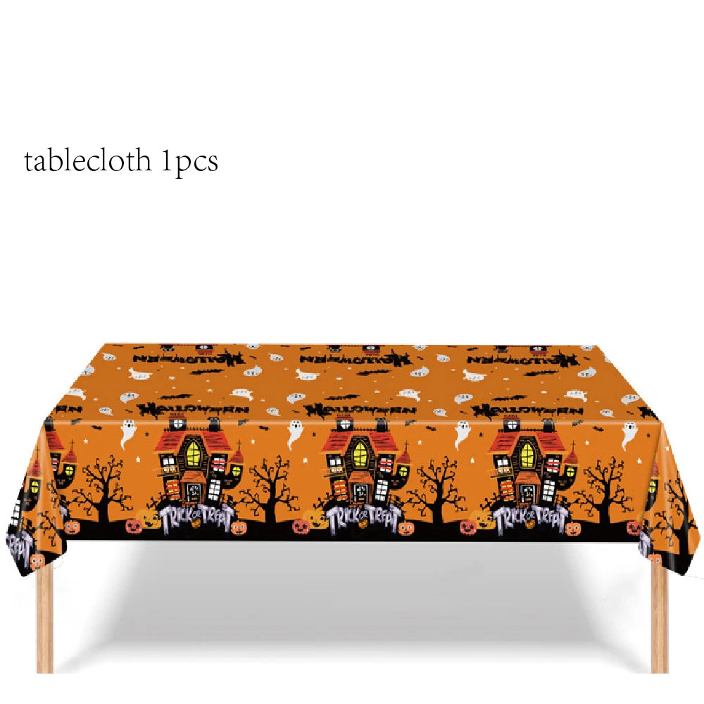 Halloween Disposable Party Tableware Set Pumpkin Witch Paper Plate Cup Napkins Tablecloth Kids Favor Happy Halloween Party Decor