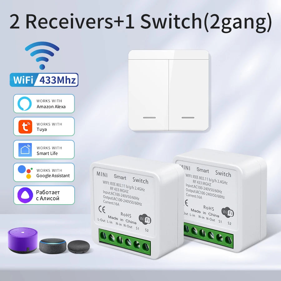 Tuya Smart WiFi Switch For Lighting RF 433MHz Wireless Switch Smart Life APP Voice Control Work With Alexa Google Home Alice