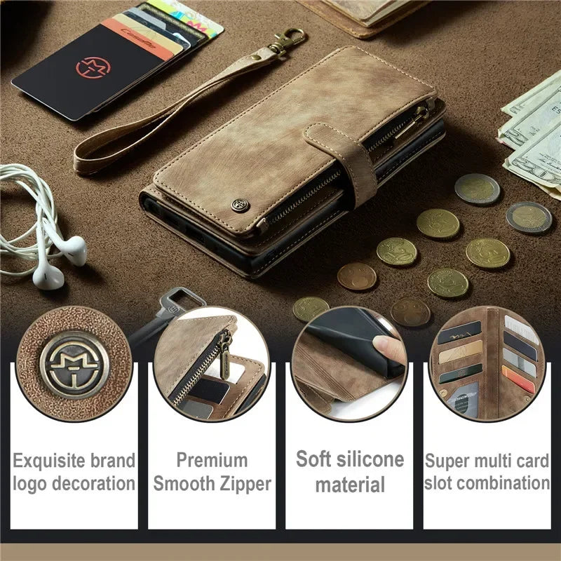 Business Flip Leather Case For Samsung Galaxy A56 A36 A16 A55 A35 A25 A15 A54 A34 A14 A53 A33 A13 A52 Zipper Wallet Card Cover