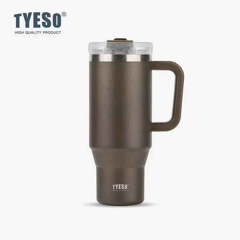 Tyeso 900/1200ML Tumbler Bottle Stainless Steel Car Mug With Handle Straw Thermal Iced Travel Vacuum Insulated Coffee Hot Cup