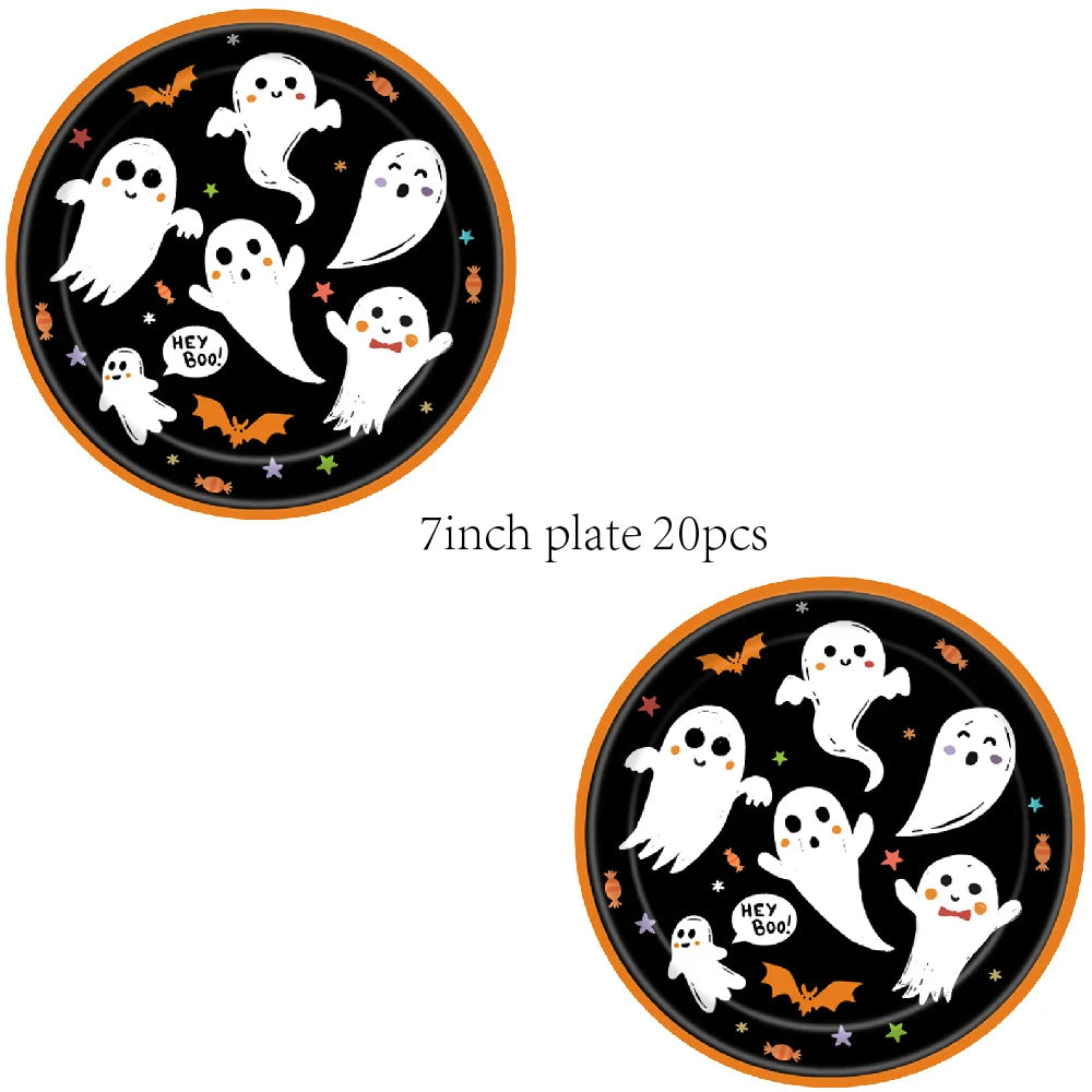 Halloween Disposable Party Tableware Set Pumpkin Witch Paper Plate Cup Napkins Tablecloth Kids Favor Happy Halloween Party Decor