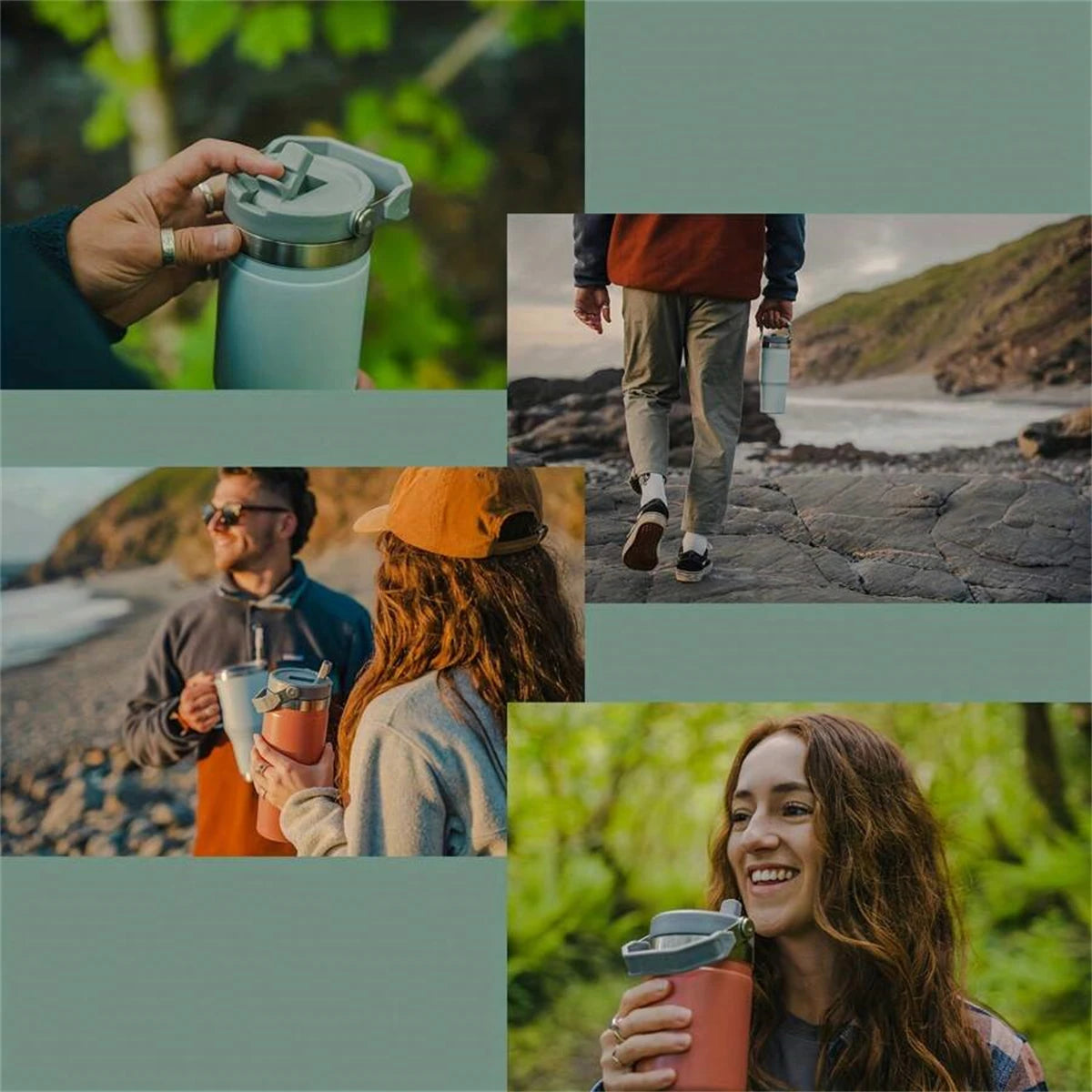 1pc Vacuum Tumbler with Lid Stainless Steel Portable Water Bottle with Dazzling Handle Insulated Tumbler Tote Handle 20/30OZ