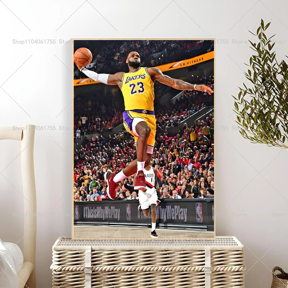1PC L-LeBron J-James Poster Self-adhesive Art Waterproof Paper Sticker Coffee House Bar Room Wall Decor