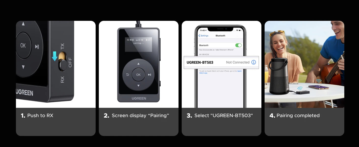UGREEN aptX HD Airplane Bluetooth 5.3 Receiver Transmitter for All Headphones Wireless Audio Aux Bluetooth Adapter for TV Flying