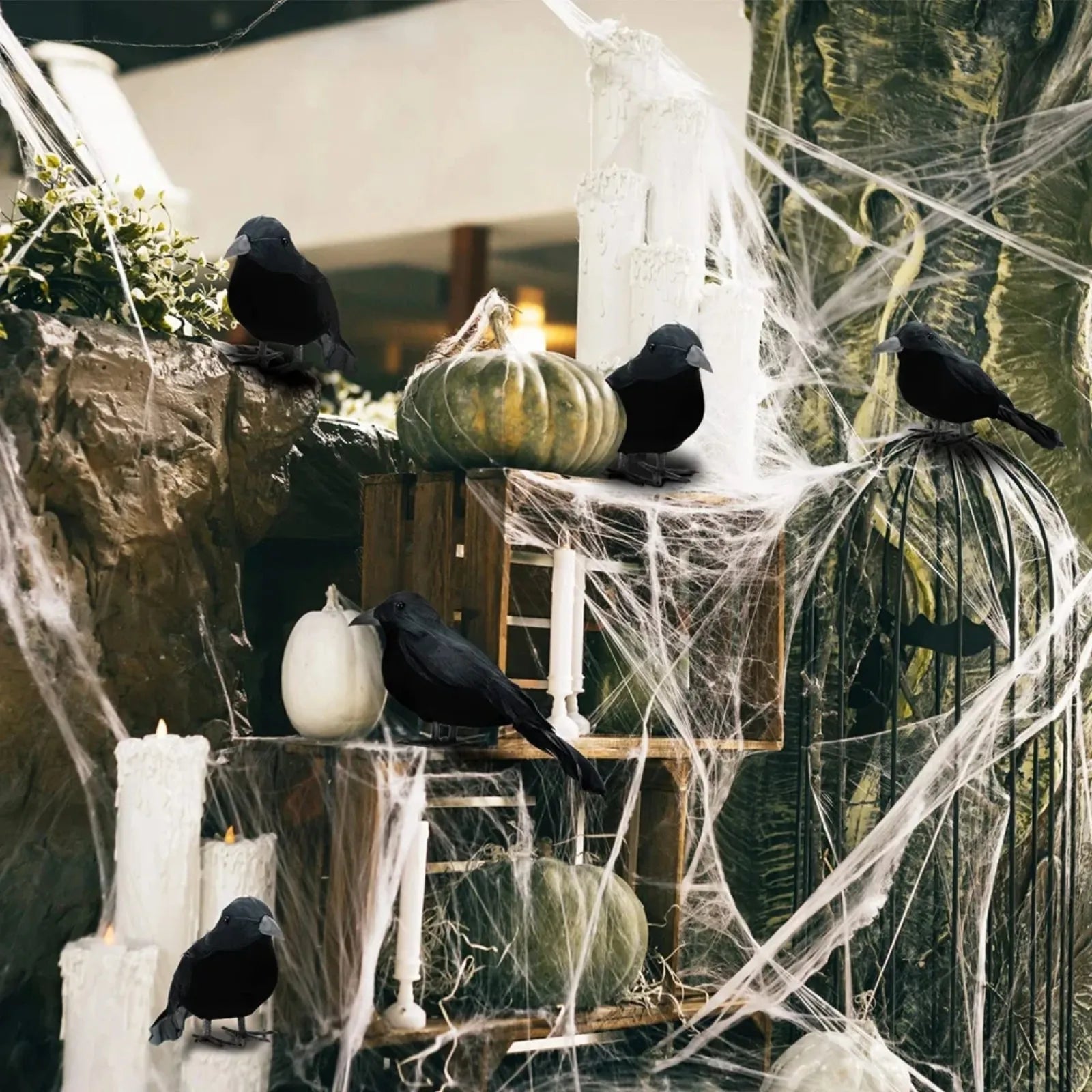 6-18Pcs Halloween Crow Decors Fake Crow Decors Artificial Crows Black Feather Crows Lifelike Ravens Halloween Party Decoration
