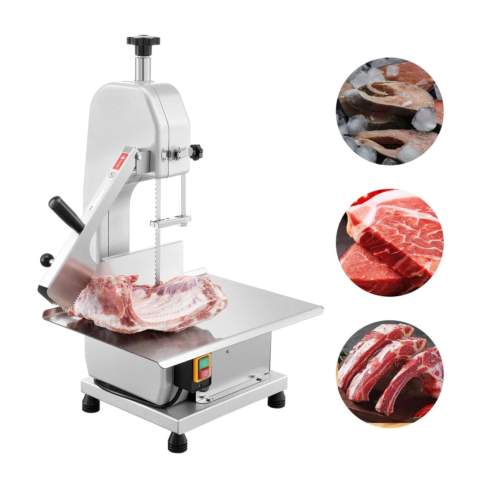 SucceBuy Commercial Electric Meat Bandsaw 650W 1800W Stainless Steel Countertop Bone Sawing Machine Frozen Fish Cutter for Pork