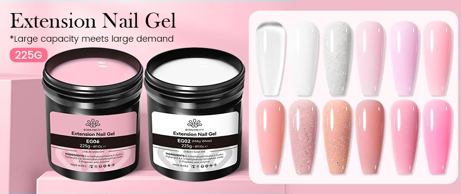 BORN PRETTY 30ml Glitter Pink Hard Jelly Nail Extension Gel Nail Polish Milky White Clear Color Soak Off UV Construction Gel