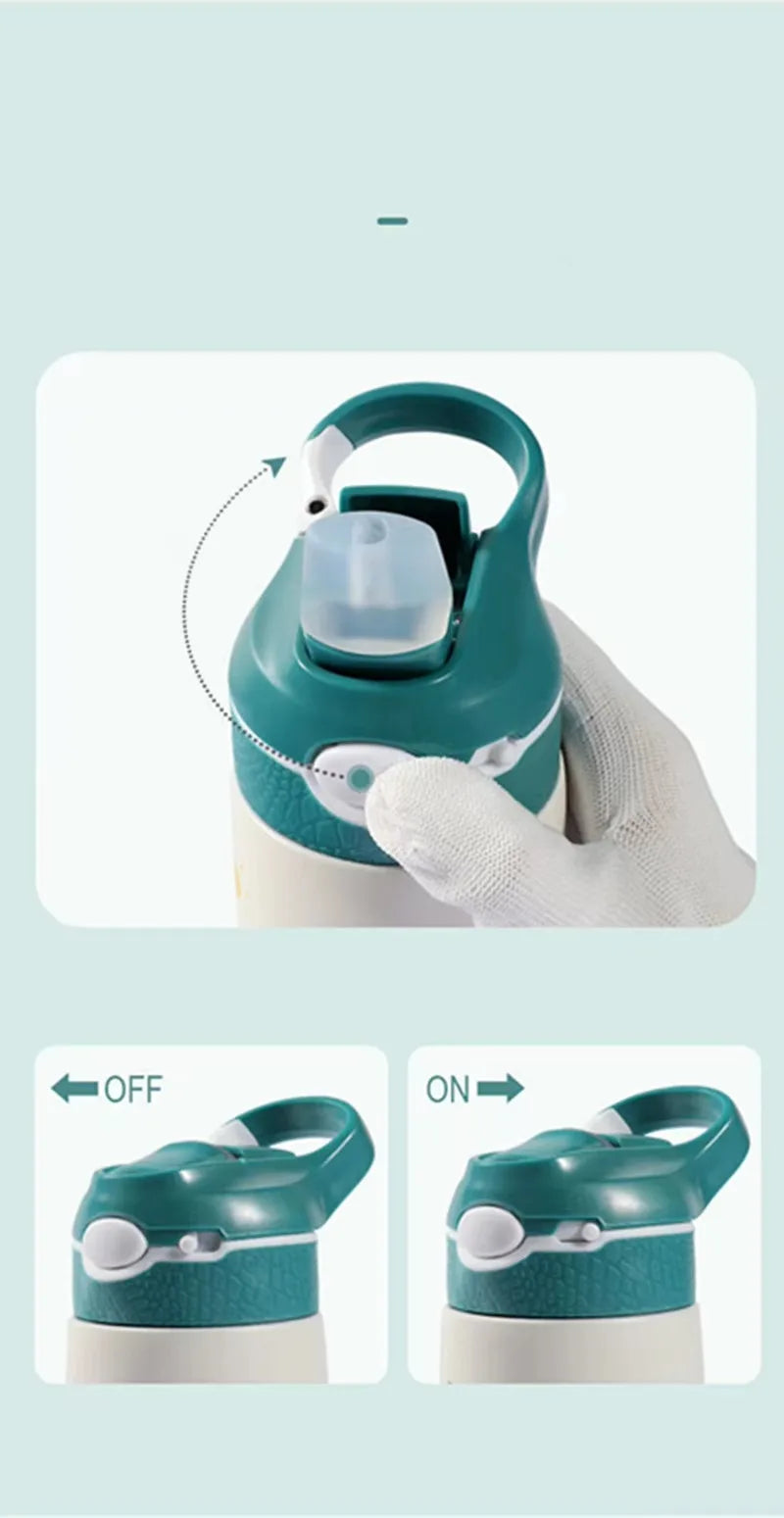 400/500ML Kids Water Bottle Cartoon Dinosaur Thermos Mug Baby Duck Billed Straw 316 Stainless Steel Vacuum Flasks Thermos Bottle