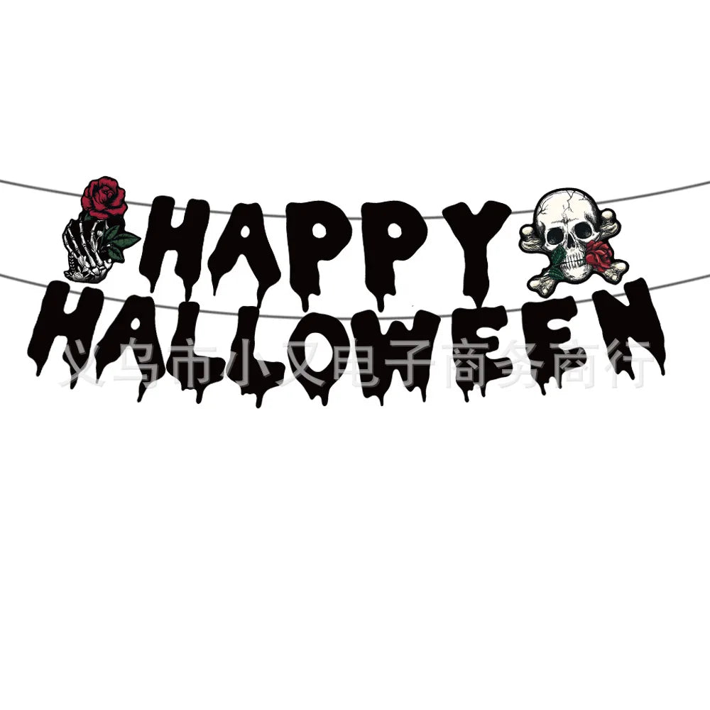 Halloween Tableware Set Horror Themed Disposable Party Tableware Festival Decoration Props Banner Paper Plates Tablecloth Set