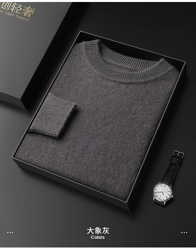 Men 100% Cashmere Thick Sweaters High Stretch Knitted Pullovers  2023 Winter Office Male Fashion  Loose Casual Tops DX01