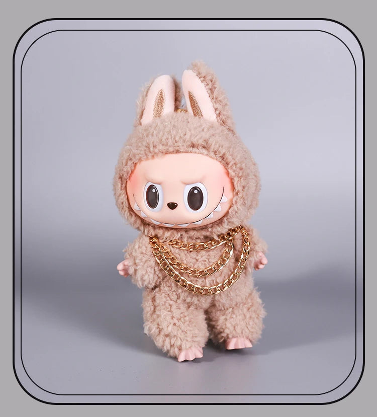 Luxury Tidal Current Labubu Black Hip Hop Mask Knitted Hat Accessories 3-Layer Big Gold Chain Street Fashion Doll Ornaments