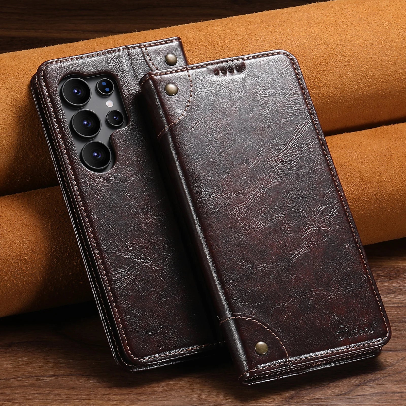 Flip Leather Phone Case for Samsung Galaxy S25 S24 Ultra S23 S22 Plus S 25 Note 20 with Magnetic Card Slot Holder Cover LS055