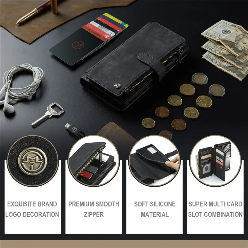 Business Flip Leather Case For Samsung Galaxy A56 A36 A16 A55 A35 A25 A15 A54 A34 A14 A53 A33 A13 A52 Zipper Wallet Card Cover