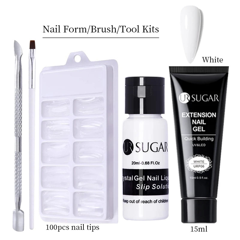 UR SUGAR 15ml Extension Gel Nail Polish Bright Nude White Clear Semi Permanent UV Hard Gel Nails Finger Prolong Gel Varnish Set