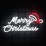 Merry Christmas Neon Sign for Wall Decor,Christmas Neon Sign with Xmas Tree and Santa Hat for  Living Room Home Party Decor