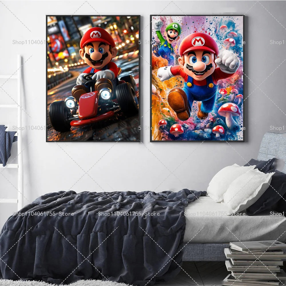 1PC Classic Anime Movie M-Marios Poster Self-adhesive Art Waterproof Paper Sticker Coffee House Bar Room Wall Decor