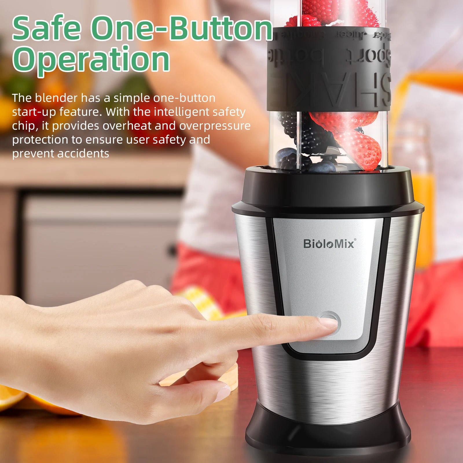 BioloMix 700W 3-in-1 Multifunctional Portable Food Processor Juicer Blender Smoothie Mixer Food Chopper Dry Grinder for Kitchen