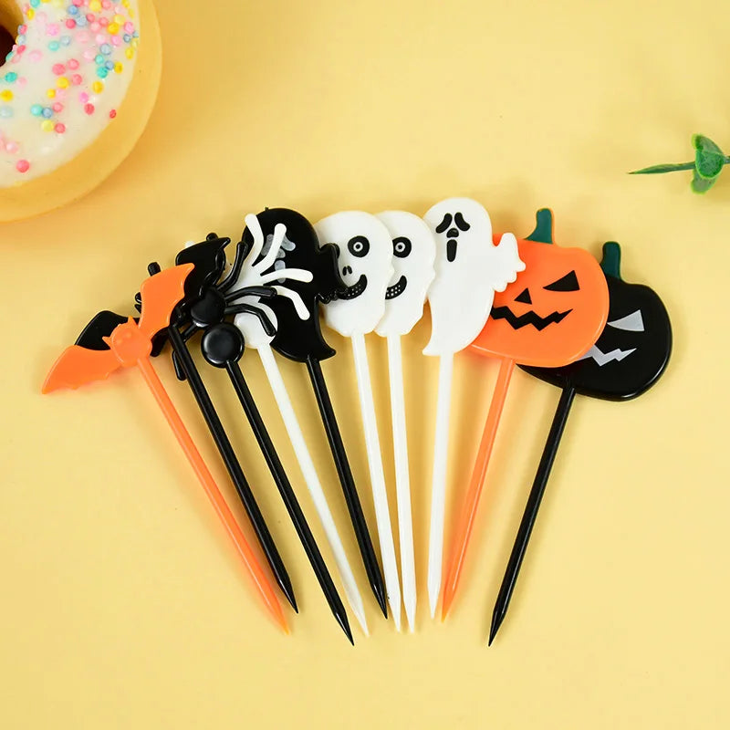 20/50Pcs Halloween Toothpicks DIY Cupcake Topper Pumpkin Ghost Dessert Fruit Picks Sticks Halloween Party Decoration Supplies