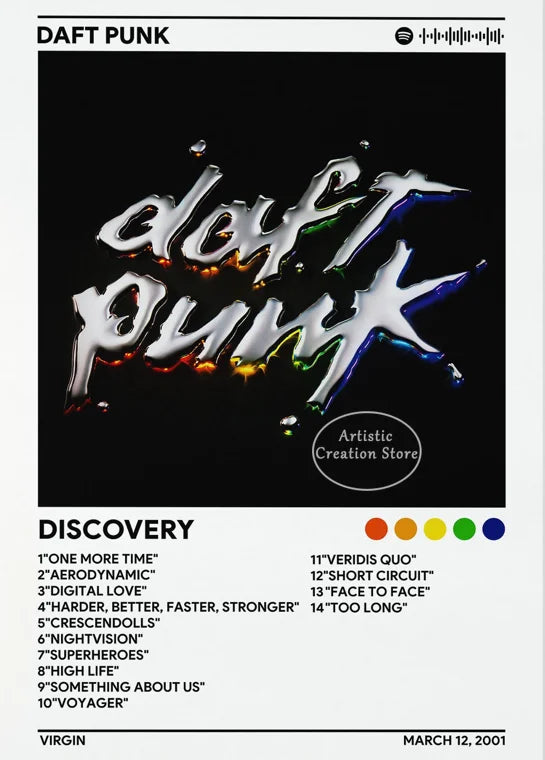 Around The World Daft Punk Poster Retro Canvas Painting Prints Wall Art Minimalist Modern Living Room Wall Art Home Decor Gifts