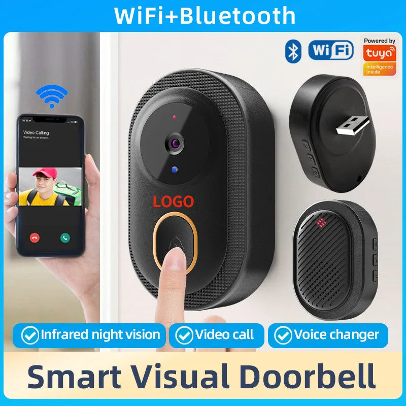 2025 Smart Doorbell Pro: Weatherproof, 1080P Video Intercom & Night Vision, Tuya App Alerts for Home Security Package