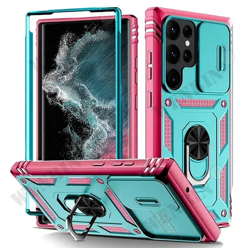 Case For Samsung S25 Ultra S24 S23 S22 Plus S24 FE A56 A55 A36 A35 A15 A16 5G Heavy Duty with Camera 360 Degree Kickstand Cover