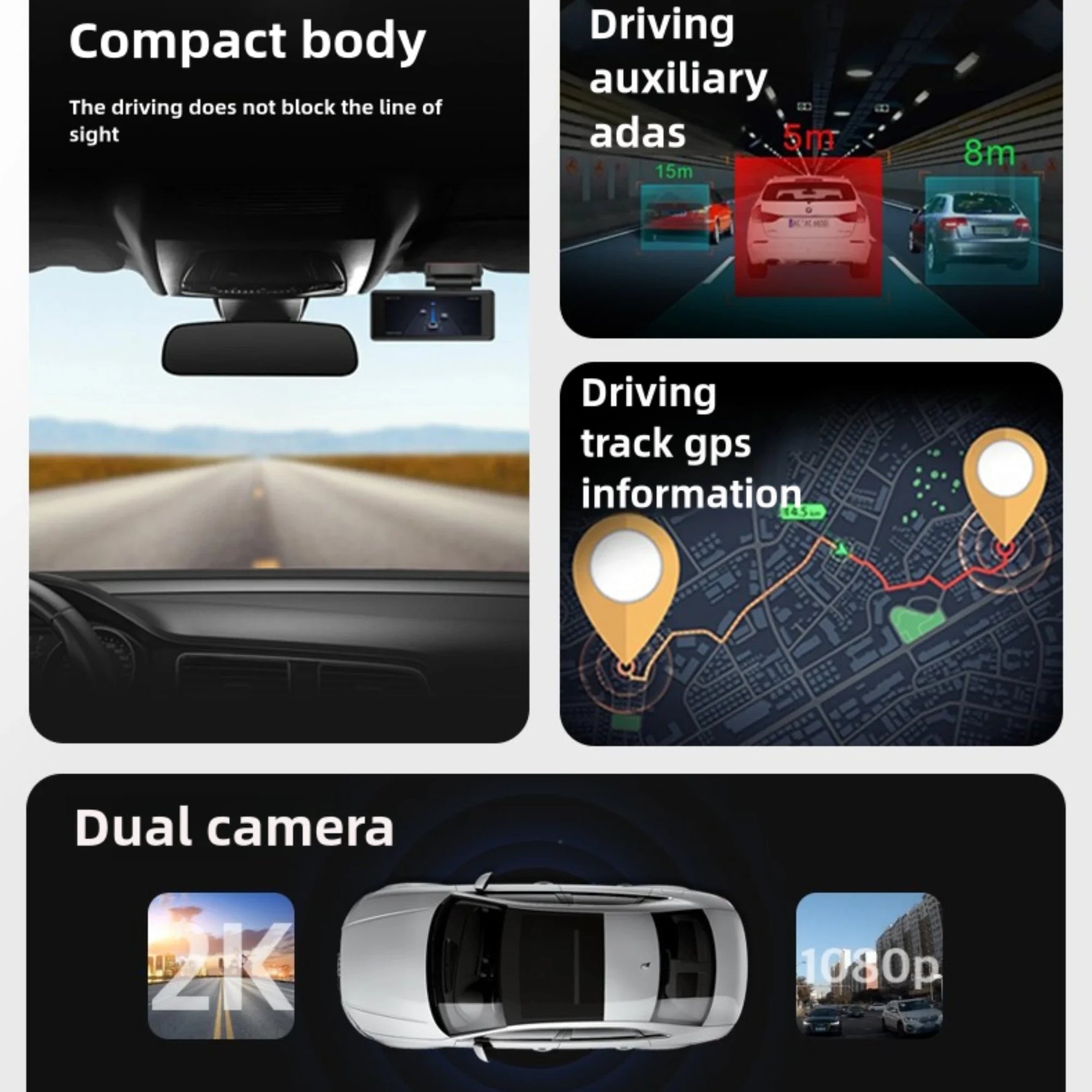 4K HD Dual Lens Dash Cam Car DashCam 3.16 IPS Screen 2K 1080P Camera Recording WiFi GPS Parking Monitoring ADAS Loop Recording