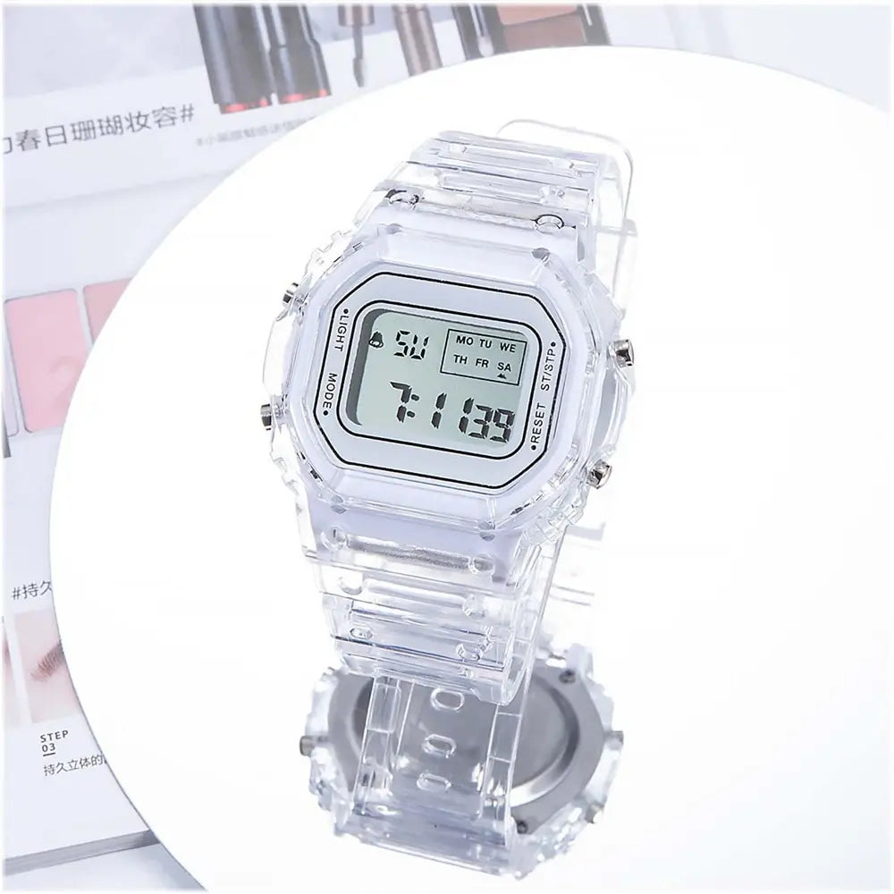Sports Electronic Watch Men and Women Square Junior High School High School Students White LED Digital Watches