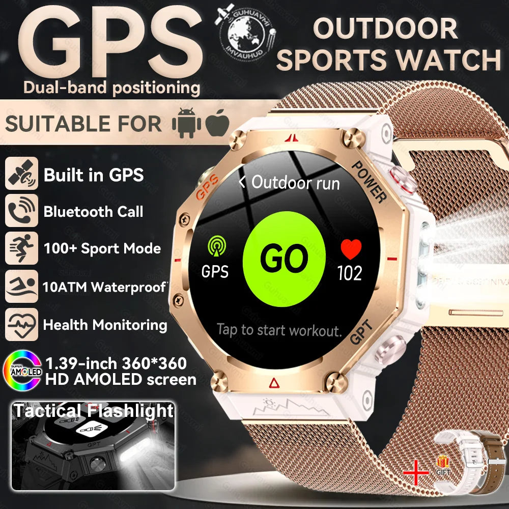 2025 New T-Rex 3 Ultra GPS Men SmartWatch 10ATM Waterproof Built-in Dual-band GNSS Compass Military Sport Flashlight Smart Watch
