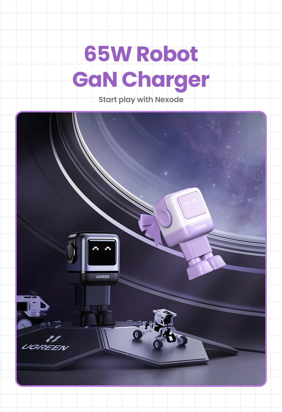 UGREEN 65W GaN Charger Uno Robot Design Quick Charge 4.0 3.0 PPS for iPhone 17 16 Pro Macbook Air Laptop Tablet PD Fast Charger