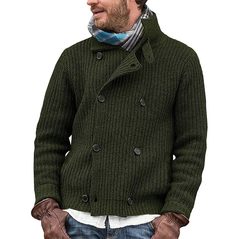 Men Sweater Coat Spring Solid Color Cardigan Straight Knit Coat Male Casual Long Sleeve Double Breasted Turn-down Collar Sweater