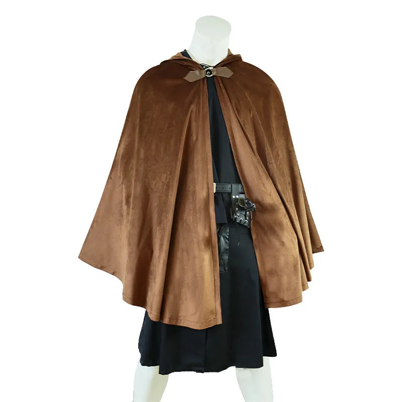 Men's Velvet Cloak with Hood, Renaissance Medieval Hooded Cloak for Women, Halloween Hood Cape with Metal Loop Clasp