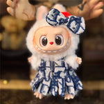 17cm For Labubu Doll Clothing Skirt Bowhair Accessory Set Retro Bib Pants Clothes Luxury Messenger Bag Shoes Set Sitting Party