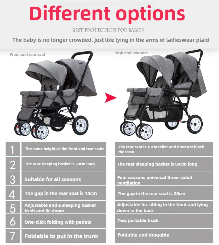 EU STOCK Twin strollers Double kids two seats strollers foldable carriage wholesale baby stroller Front and rear seats