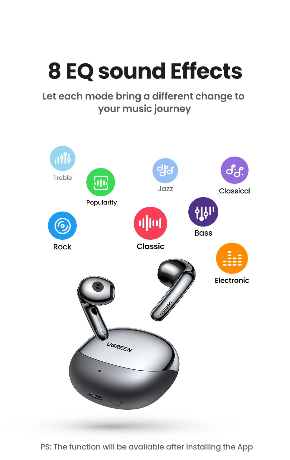 UGREEN Wireless Bluetooth Earphones Semi-Open ANC Adaptive Active Noise Cancelling Earbuds LDAC Hi-Res Audio Headphones Headset