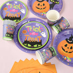 Halloween Pumpkin Black Cat Disposable Tableware Set Halloween Party Decor Kids Favors Trick or Treat  Paper Plates Cup Napkins