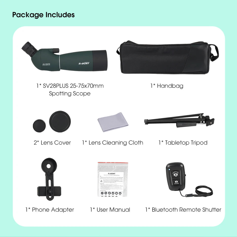 Svbony SV28plus 50/60/70mm Spotting Scope Zoom Telescope Powerful Long Range PORRO Prism Suit for Archery Target Shooting