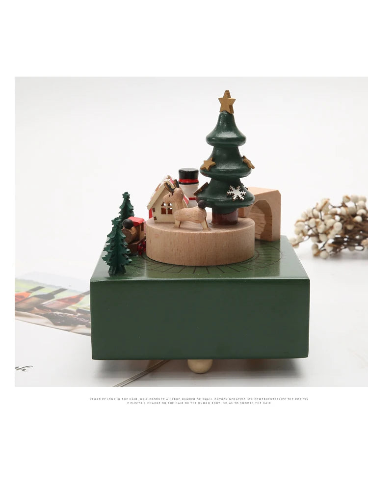 Creative Wooden Christmas Deer  Snowman Train  Music Box Handmade  Carousel Toy  Decoration Gift For Kids