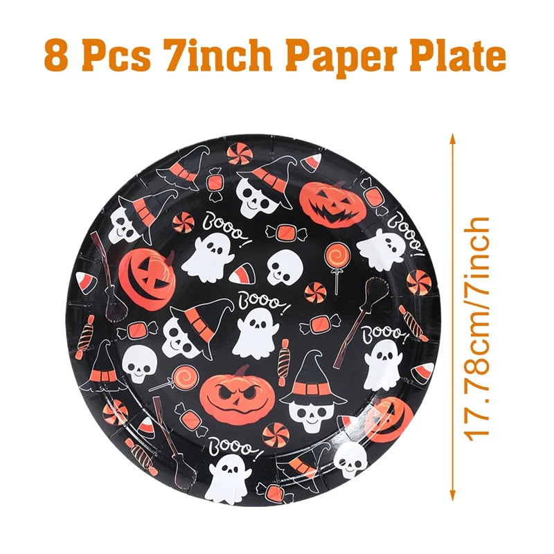 Halloween Disposable Tableware Halloween Party Decoration Spooky Pumpkin Paper Plates Napkins Cups Trick or Treat Party Supplies