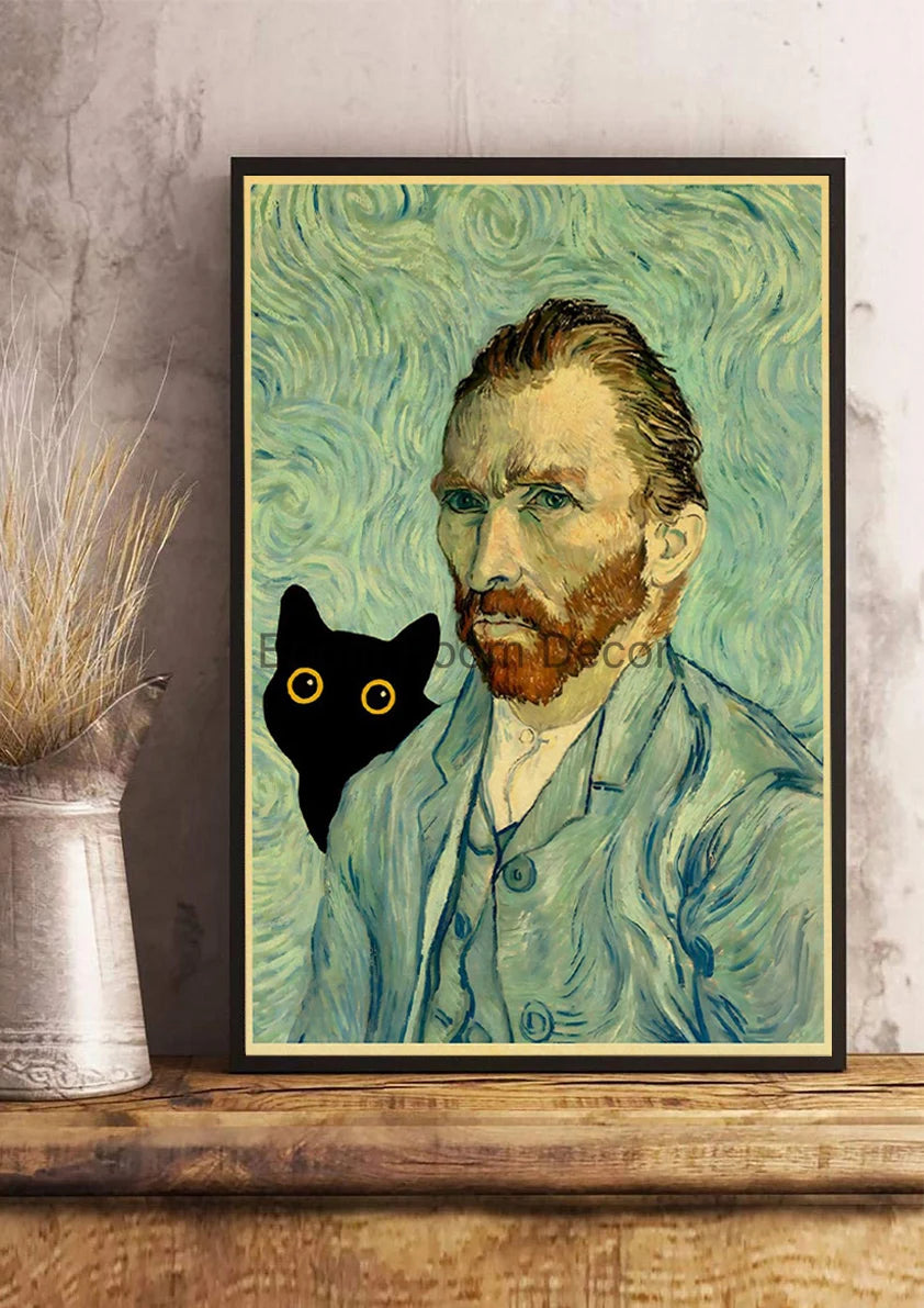 Digital Cats Cute Poster Kraft Paper Prints Modern DIY Funny Cartoon Room Painting Prints Art Picture Posters Living Room Decor