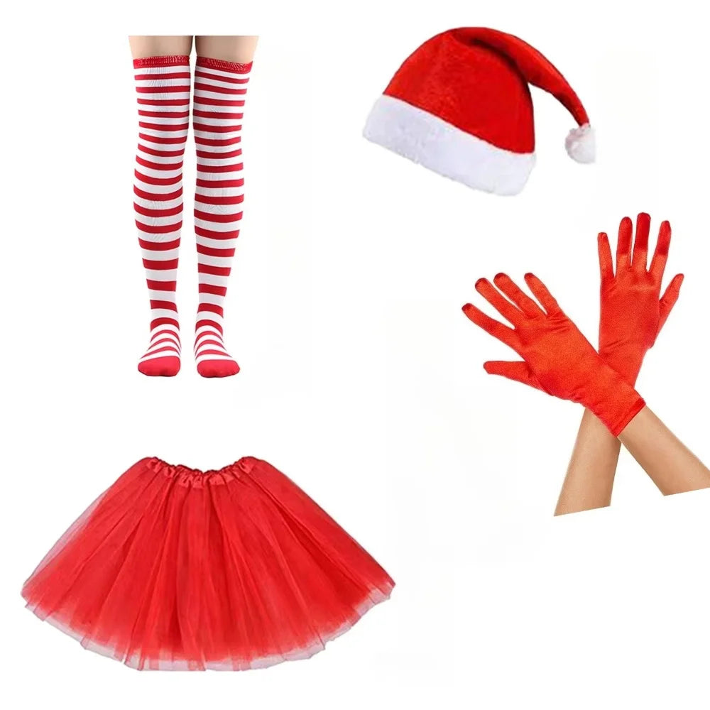 PESENAR This is set of christmas themed outfit ideas 2025 that includes a Santa hat,  tulle skirt, etc. perfect christmas party.
