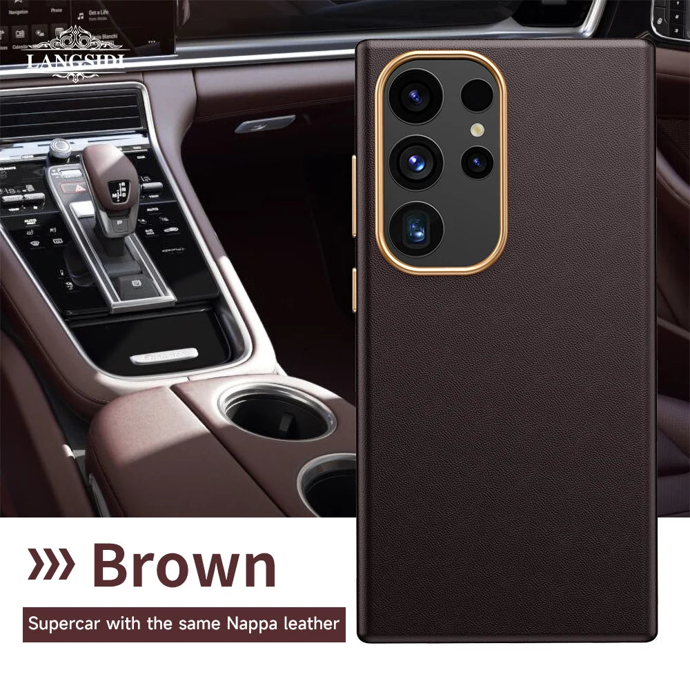 LANGSIDI Luxury Nappa Leather Magnetic Phone Case for Samsung s24 ultra Galaxy s23 ultra s24 plus for Magsafe fundas Back Cover