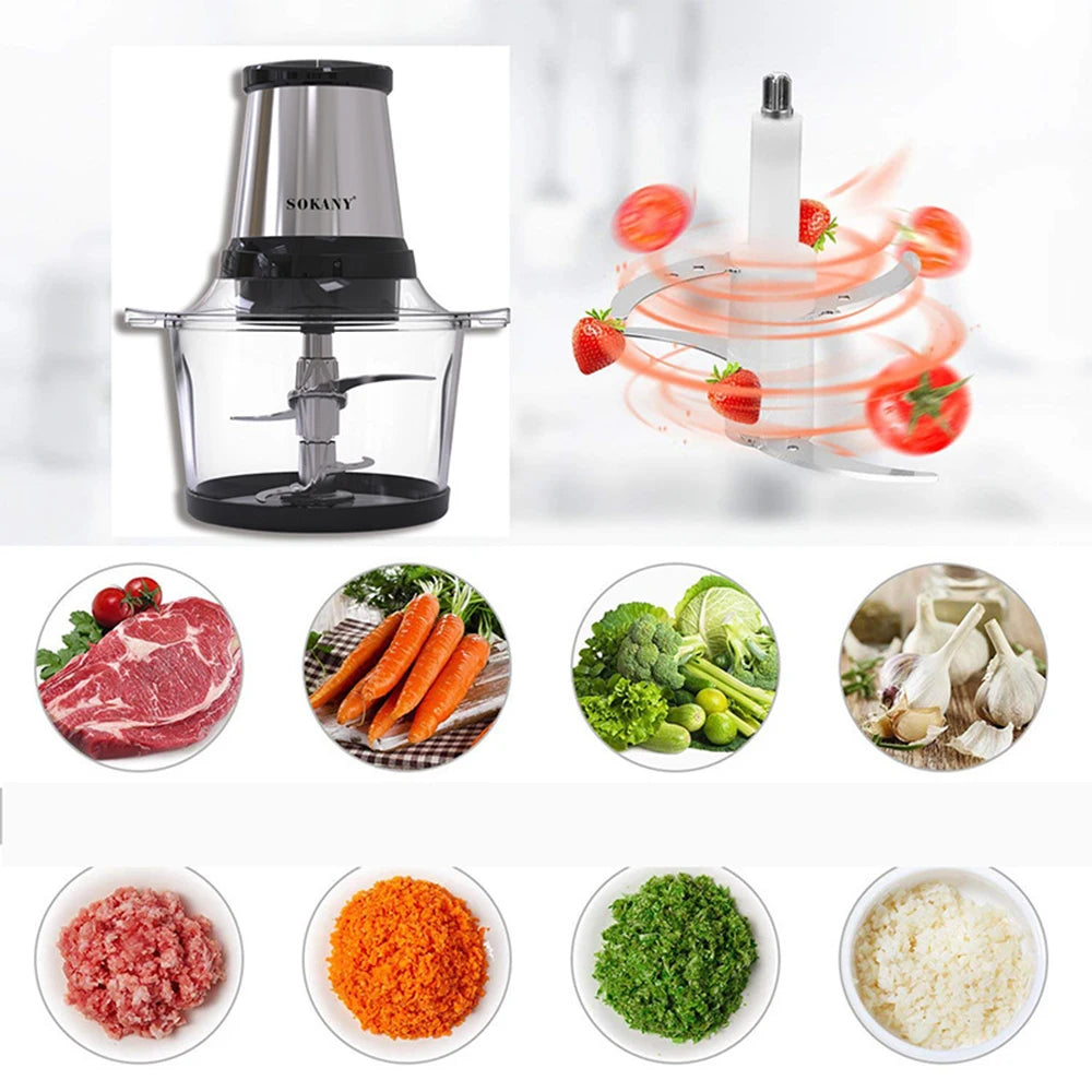800W 3L Electric Meat Grinder Multifunction Food Processor Stainless Steel Kitchen Grinder Vegetable Chopper Slicer Machine Home