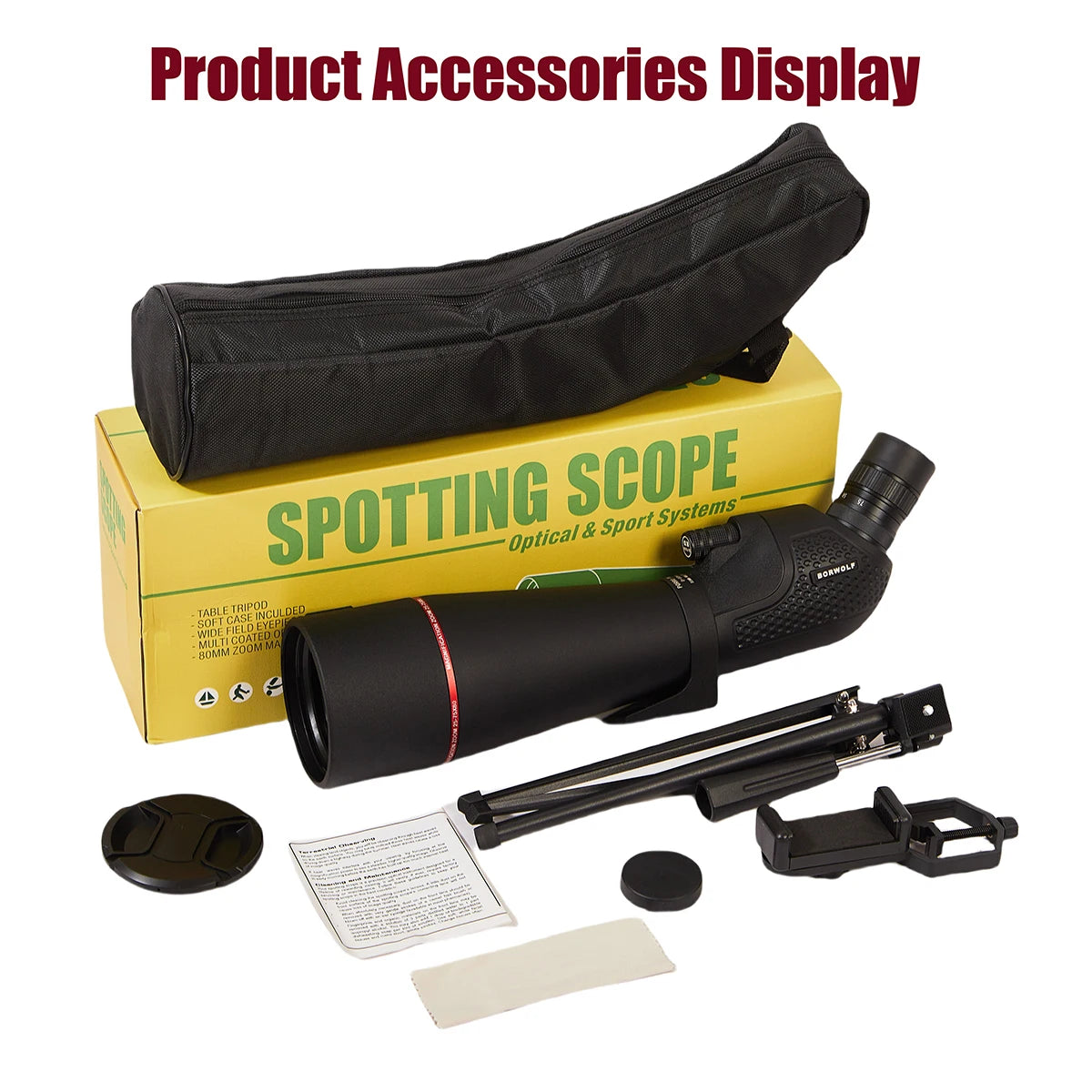 BORWOLF 25-75x80 Telescope Spotting Scope Powerful Zoom Monocular BAK4 Waterproof For Bird Watching Target Shotting With Tripod
